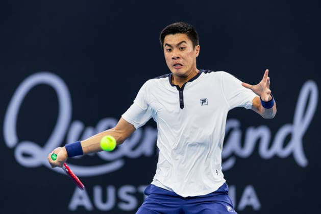 January 10, 2026, Brisbane, Qld, Australia: BRANDON NAKASHIMA of the United States plays a forehand during his MenÃ¢â‚¬â ¢s Singles semifinal match against ALEKSANDAR KOVACEVIC of the United States at the Brisbane International. Brisbane Australia - ZUMAt173 20260110_zsp_t173_027 Copyright: xStephanexThomasx