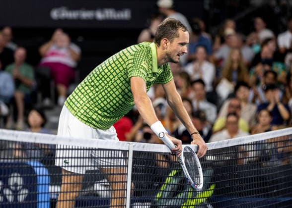 January 10, 2026, Brisbane, Qld, Australia: DANIIL MEDVEDEV of Russia waits for his opponent at the net after winning his MenÃ¢â‚¬â ¢s Singles semifinal match against ALEX MICHELSEN of the United States (6Ã¢â‚¬4, 6Ã¢â‚¬2) at the Brisbane International. Brisbane Australia - ZUMAt173 20260110_zsp_t173_035 Copyright: xStephanexThomasx