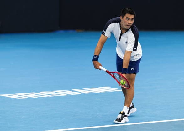 January 10, 2026, Brisbane, Qld, Australia: BRANDON NAKASHIMA of the United States serves during his MenÃ¢â‚¬â ¢s Singles semifinal match against ALEKSANDAR KOVACEVIC of the United States at the Brisbane International. Brisbane Australia - ZUMAt173 20260110_zsp_t173_038 Copyright: xStephanexThomasx