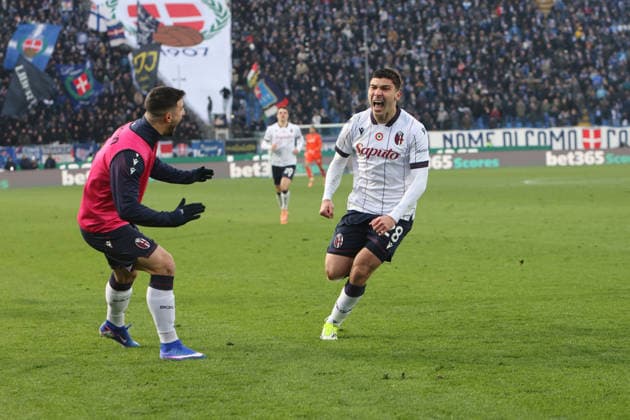 Como™s Bologna™s Nicolo Cambiaghi celebrate during the Serie A soccer match between Como and Bologna at the Giuseppe Sinigaglia stadium in Como, north Italy - January 10, 2026 - Soccer.  Copyright: xAntonioxSaiai LaPressex