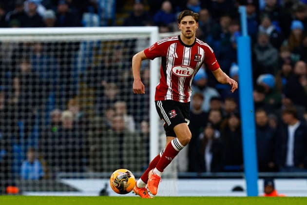 Manchester City v Exeter City, Manchester, UK - 10 January 2026 Luca Woodhouse of Exeter City during the Emirates FA Cup Round 3 match between Manchester City and Exeter City at The Etihad Stadium on 10 January 2026 in Manchester, England (Photo by Steve Taylor PPAUK) Manchester The Etihad Stadium Greater Manchester England Copyright: xStevexTaylor PPAUKx PPA-239560