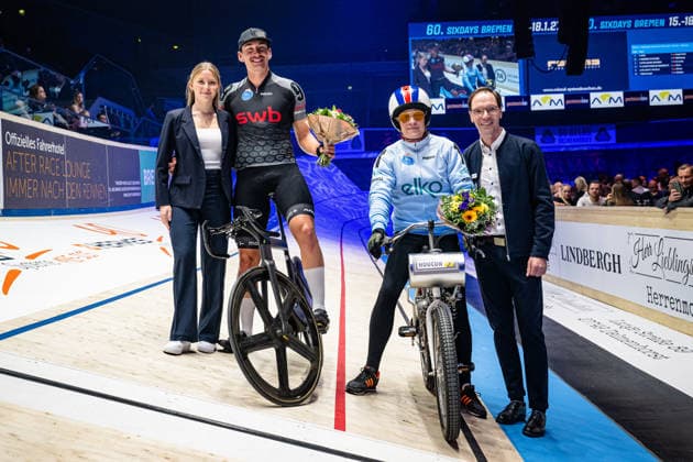 AUGENSTEIN Moritz Sixdays Bremen 2026 Team 9 SWB AUGENSTEIN Moritz GER Black Team 1 BÄUERLEIN Peter GER Pacemaker Award Ceremony Medal Ceremony Podium Landscape horizontal Landscape Event Event Sixdays Bremen 2026 Category Category Cycling Track Cycling Sixdays Elite Men Location Location Europe Germany Bremen ÖVB Arena Discipline Derny Race Distance m Date Date 09 01 2026 Friday Day 1