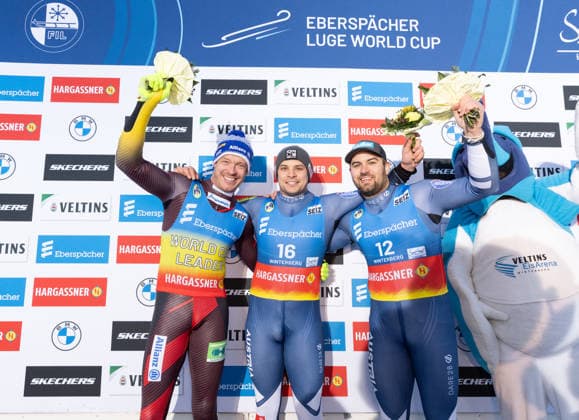 picture: Felix Loch (GER), Jonas Müller (AUT), Nico Gleirscher (AUT) 10.01.2026 luge 5. FIL Eberspächer Luge World Cup, VELTINS Ice Arena Winterberg, Nordrhein-Westfalen, Germany (GER) Men™s Singles photographer: FIL Michael Kristen *** picture Felix Loch GER , Jonas Müller AUT , Nico Gleirscher AUT 10 01 2026 luge 5 FIL Eberspächer Luge World Cup, VELTINS Ice Arena Winterberg, Nordrhein Westfalen, Germany GER Men™s Singles photographer FIL Michael Kristen