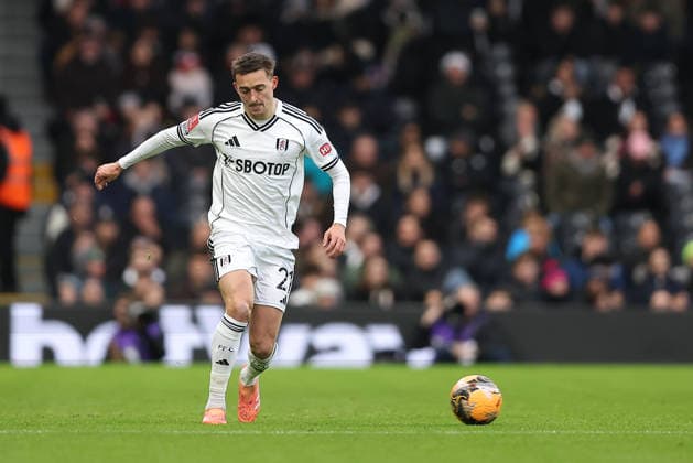 10th January 2026; Craven Cottage, Fulham, London, England; FA Cup Football, Fulham versus Middlesbrough; Timothy Castagne of Fulham on the ball  KatiexChan