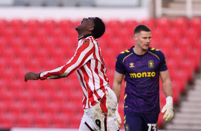 Stoke City s Divin Mubama reacts after missing. chance Stoke City v Coventry City, Emirates FA Cup, Third Round, Football, Bet365 Stadium, Stoke-on-Trent, UK - 10 Jan 2026Stoke-on-Trent Bet365 Stadium United Kingdom EDITORIAL USE ONLY No use with unauthorised audio, video, data, fixture lists, club league logos or live services. Online in-match use limited to 120 images, no video emulation. No use in betting, games or single club league player publications.  Copyright: xAlexxDodd Shutterstockx 16254078ae