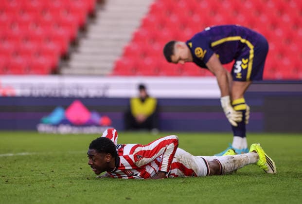 Stoke City s Divin Mubama reacts after missing. chance Stoke City v Coventry City, Emirates FA Cup, Third Round, Football, Bet365 Stadium, Stoke-on-Trent, UK - 10 Jan 2026Stoke-on-Trent Bet365 Stadium United Kingdom EDITORIAL USE ONLY No use with unauthorised audio, video, data, fixture lists, club league logos or live services. Online in-match use limited to 120 images, no video emulation. No use in betting, games or single club league player publications.  Copyright: xAlexxDodd Shutterstockx 16254078ah
