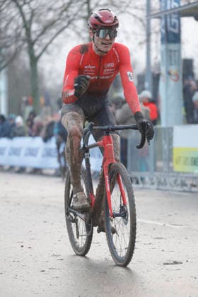 10 01 2026 German Cyclo-cross Championship Bensheim German Cyclo-cross Championship 2026 U23 No 3 Winner Eike Behrens Stevens Racing Team jubilant joy at the finish Bensheim Hessen Germany