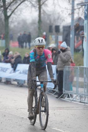 10 01 2026 German Cyclo-cross Championship Bensheim German Cyclo-cross Championship 2026 runner-up at the finish for Max Oertzen Radsport Nagel Bensheim Hessen Germany