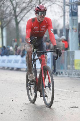 10 01 2026 German Cyclo-cross Championship Bensheim German Cyclo-cross Championship 2026 U23 No 3 Winner Eike Behrens Stevens Racing Team jubilant joy at the finish Bensheim Hessen Germany