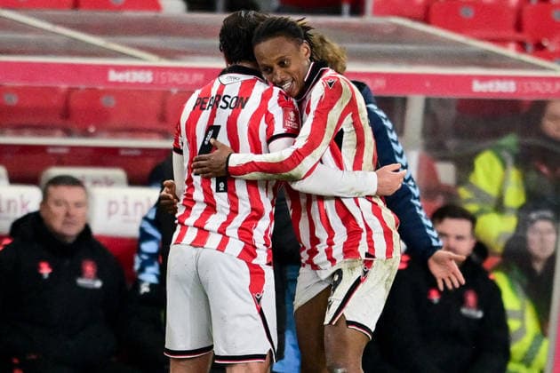 Stoke City v Coventry City, FA Cup, 3rd Round GOAL Stoke City forward Lamine Cisse (29) scores a goal and celebrates with Stoke City midfielder Ben Pearson (4) 1-0 during the FA Cup match between Stoke City and Coventry City at the Bet365 Stadium, Stoke-on-Trent, UK on 10 January 2026. Stoke-on-Trent Bet365 Stadium Staffordshire UK Editorial use only DataCo restrictions apply See www.football-dataco.com , Copyright: xDennisxGoodwinx PSI-23558-0067