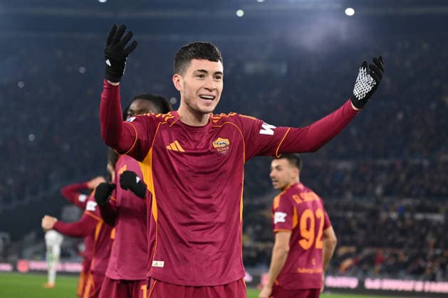 AS Roma v US Sassuolo Calcio - Serie A Matias Soule of A.S. Roma celebrates after scoring the second goal during the 20th day of the Serie A Championship between A.S. Roma and U.S. Sassuolo at the Olympic Stadium in Rome, Italy, on January 10, 2026. Rome Italy  Copyright: xDomenicoxCippitellix originalFilename:cippitelli-asromaus260110_npTj1.jpg