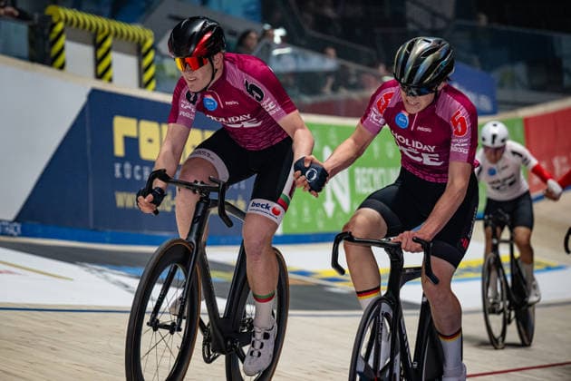 WALDMÜLLER Baltasaar, KAFFKA Louis Pepe Sixdays Bremen 2026 Team 5 WALDMÜLLER Baltasaar GER KAFFKA Louis Pepe GER Landscape horizontal Landscape Event Event Sixdays Bremen 2026 Category Category Cycling Track Cycling Sixdays U19 Men Juniors Location Location Europe Germany Bremen ÖVB Arena Discipline Andy Kappes Cup Madison Distance m Date Date 10 01 2026 Saturday Day 2