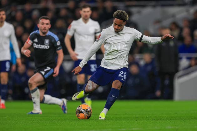Tottenham Hotspur v Aston Villa, FA Cup, 3rd Round Tottenham Hotspur Forward Wilson Odobert (28) shoots towards goal during the FA Cup match between Tottenham Hotspur and Aston Villa at Tottenham Hotspur Stadium, London, UK on 10 January 2026. Editorial use only DataCo restrictions apply See www.football-dataco.com , Copyright: xChrisxFoxwellx PSI-23550-0067