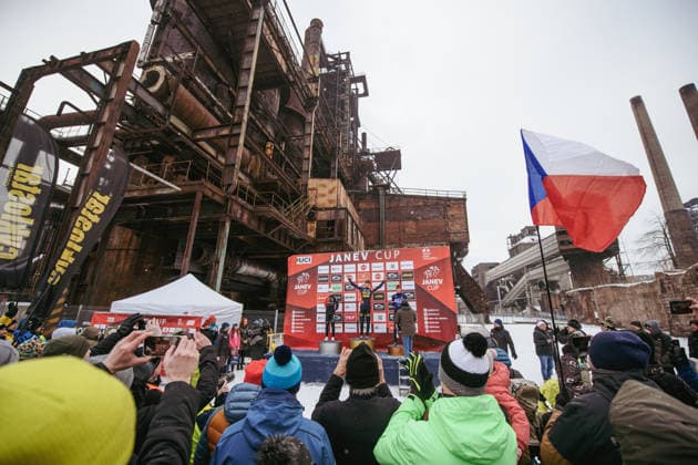 Czech cyclocross national championships, cyclocross, men elite podium in industrial area, on January 10, 2026, Ostrava, Czechia. (CTKxPhoto JanxBrychta) CTKPhotoF202601100021801  CTKPhotoF202601100021801