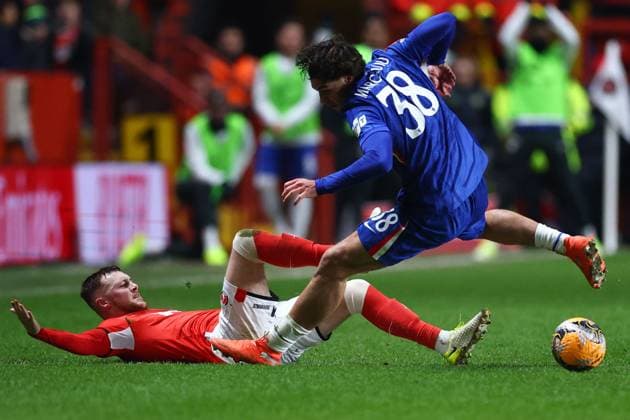 Sonny Carey of Charlton Athletic fouled by Marc Guiu of Chelsea Charlton Athletic v Chelsea, Emirates FA Cup, Third Round, Football, The Valley, London, UK - 10 Jan 2026London The Valley United Kingdom EDITORIAL USE ONLY No use with unauthorised audio, video, data, fixture lists, club league logos or live services. Online in-match use limited to 120 images, no video emulation. No use in betting, games or single club league player publications.  Copyright: xSimonxDael Shutterstockx 16246325aj