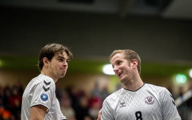 Volleyball, Season 2025 2026, 2 Bundesliga Nord, 10 01 2026, Matchday 14, Men, TuB Bocholt white vs Kieler TV red v l Bohdan Velychko TuB Bocholt , Thomas Eickelberg TuB Bocholt , Bocholt Sporthalle West Nordrhein Westfalen Germany 260110_vb_tub-bocholt_kieler-tv_48160