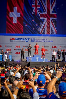 2025 FORMULA E MEXICO CITY ePRIX CASSIDY Nick (nzl), Citroën Racing Formula E Team, Citroën, portrait, MORTARA Edoardo (swi), Mahindra Racing, Mahindra M12Electro, portrait, ROWLAND Oliver (gbr), Nissan Formula E Team, Nissan e-4ORCE 05, portrait podium, portrait during the the Mexico City Paulo ePrix, 2nd round of the 2025-26 ABB FIA Formula E World Championship, WM, Weltmeisterschaft on the Autodromo Hermanos Rodriguez from January 8 to 10, 2025 in Mexico City, Mexico - Mexico CityMexico Copyright: xPauloxMariax