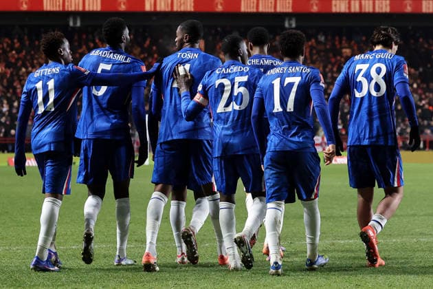 10th January 2026; The Valley, Charlton, London, England: FA Cup Football, Charlton versus Chelsea; Tosin Adarabioyo of Chelsea celebrates scoring his sides 2nd goal of the match in the 50th minute for 1-2 with his team  HenningxvonxJagow Content restricted for UK based newspaper