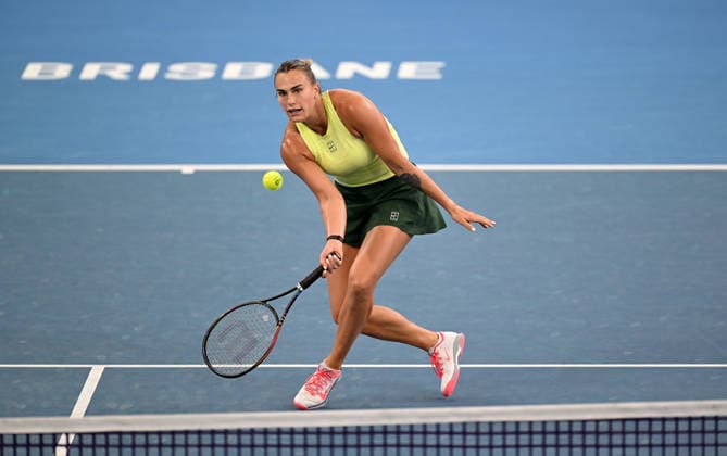 TENNIS BRISBANE INTERNATIONAL, Aryna Sabalenka of Belarus in action against Marta Kostyuk of Ukraine during the Women™s Singles final at the Brisbane International tennis tournament at Pat Rafter Arena in Brisbane, Sunday, January 11, 2026. ( NO ARCHIVING, EDITORIAL USE ONLY BRISBANE QUEENSLAND AUSTRALIA  Copyright: xDAVExHUNTx 20260111131509921783