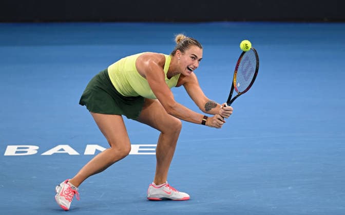 TENNIS BRISBANE INTERNATIONAL, Aryna Sabalenka of Belarus in action against Marta Kostyuk of Ukraine during the Women™s Singles final at the Brisbane International tennis tournament at Pat Rafter Arena in Brisbane, Sunday, January 11, 2026. ( NO ARCHIVING, EDITORIAL USE ONLY BRISBANE QUEENSLAND AUSTRALIA  Copyright: xDAVExHUNTx 20260111190926454990