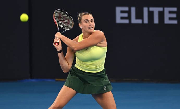 TENNIS BRISBANE INTERNATIONAL, Aryna Sabalenka of Belarus in action against Marta Kostyuk of Ukraine during the Women™s Singles final at the Brisbane International tennis tournament at Pat Rafter Arena in Brisbane, Sunday, January 11, 2026. ( NO ARCHIVING, EDITORIAL USE ONLY BRISBANE QUEENSLAND AUSTRALIA  Copyright: xDAVExHUNTx 20260111130956457072