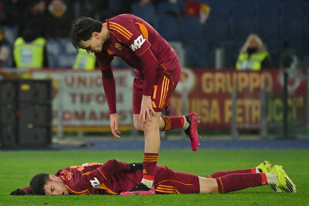 Soccer, serie A match, AS Roma v Sassuolo Matias Soule of AS Roma,Niccolo Pisilli of AS Roma during the serie A Enilive match between AS Roma v Sassuolo at olimpico stadium in Rome, Italy, Jan 10th 2026. Imago-Images Emmefoto Copyright: xImago-Images Emmefotox