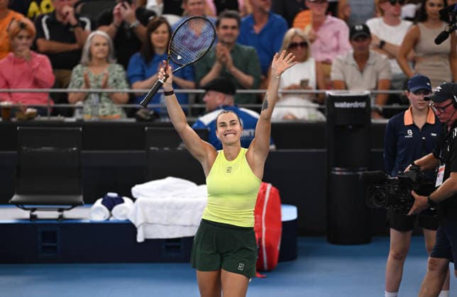 TENNIS BRISBANE INTERNATIONAL, Aryna Sabalenka of Belarus celebrates winning the Women™s Singles final against Marta Kostyuk of Ukraine at the Brisbane International tennis tournament at Pat Rafter Arena in Brisbane, Sunday, January 11, 2026. ( NO ARCHIVING, EDITORIAL USE ONLY BRISBANE QUEENSLAND AUSTRALIA  Copyright: xDAVExHUNTx 20260111143523023197