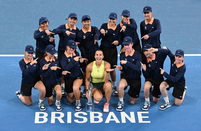 TENNIS BRISBANE INTERNATIONAL, Aryna Sabalenka of Belarus poses for photographs after winning the Women™s Singles final against Marta Kostyuk of Ukraine at the Brisbane International tennis tournament at Pat Rafter Arena in Brisbane, Sunday, January 11, 2026. ( NO ARCHIVING, EDITORIAL USE ONLY BRISBANE QUEENSLAND AUSTRALIA  Copyright: xDAVExHUNTx 20260111196353202956