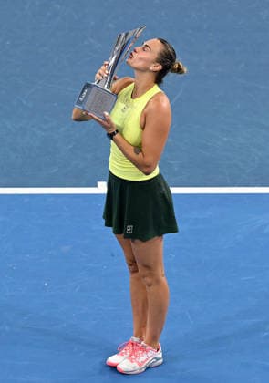 TENNIS BRISBANE INTERNATIONAL, Aryna Sabalenka of Belarus celebrates after winning the Women™s Singles final against Marta Kostyuk of Ukraine at the Brisbane International tennis tournament at Pat Rafter Arena in Brisbane, Sunday, January 11, 2026. ( NO ARCHIVING, EDITORIAL USE ONLY BRISBANE QUEENSLAND AUSTRALIA  Copyright: xDAVExHUNTx 20260111160478194390