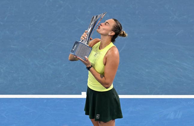 TENNIS BRISBANE INTERNATIONAL, Aryna Sabalenka of Belarus celebrates after winning the Women™s Singles final against Marta Kostyuk of Ukraine at the Brisbane International tennis tournament at Pat Rafter Arena in Brisbane, Sunday, January 11, 2026. ( NO ARCHIVING, EDITORIAL USE ONLY BRISBANE QUEENSLAND AUSTRALIA  Copyright: xDAVExHUNTx 20260111142340467670