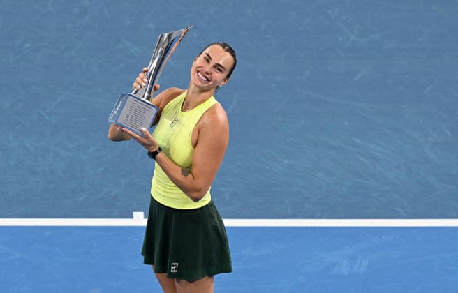 TENNIS BRISBANE INTERNATIONAL, Aryna Sabalenka of Belarus celebrates after winning the Women™s Singles final against Marta Kostyuk of Ukraine at the Brisbane International tennis tournament at Pat Rafter Arena in Brisbane, Sunday, January 11, 2026. ( NO ARCHIVING, EDITORIAL USE ONLY BRISBANE QUEENSLAND AUSTRALIA  Copyright: xDAVExHUNTx 20260111135861263533