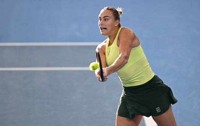 TENNIS BRISBANE INTERNATIONAL, Aryna Sabalenka of Belarus in action against Marta Kostyuk of Ukraine in the Women™s Singles final at the Brisbane International tennis tournament at Pat Rafter Arena in Brisbane, Sunday, January 11, 2026. ( NO ARCHIVING, EDITORIAL USE ONLY BRISBANE QUEENSLAND AUSTRALIA  Copyright: xDAVExHUNTx 20260111126186167578