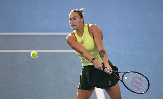 TENNIS BRISBANE INTERNATIONAL, Aryna Sabalenka of Belarus in action against Marta Kostyuk of Ukraine in the Women™s Singles final at the Brisbane International tennis tournament at Pat Rafter Arena in Brisbane, Sunday, January 11, 2026. ( NO ARCHIVING, EDITORIAL USE ONLY BRISBANE QUEENSLAND AUSTRALIA  Copyright: xDAVExHUNTx 20260111150452617379