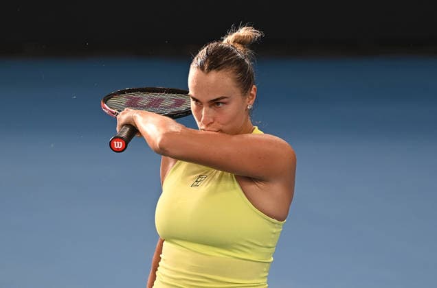 TENNIS BRISBANE INTERNATIONAL, Aryna Sabalenka of Belarus kisses her biceps upon winning the Women™s Singles final against Marta Kostyuk of Ukraine at the Brisbane International tennis tournament at Pat Rafter Arena in Brisbane, Sunday, January 11, 2026. ( NO ARCHIVING, EDITORIAL USE ONLY BRISBANE QUEENSLAND AUSTRALIA  Copyright: xDAVExHUNTx 20260111132490292695