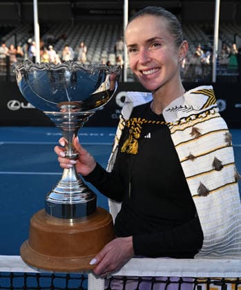 Ukraine™s Elina Svitolina poses for a picture after winning her the singles final at the ASB Classic Women™s WTA250 tennis tournament at Manuka Doctor Arena, Auckland,New Zealand. Sunday 11 January 2026. Photo: Andrew Cornaga z Auckland New Zealand Copyright: xAndrewxCornaga x