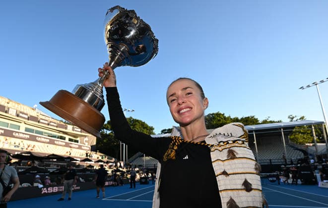 Ukraine™s Elina Svitolina poses for a picture after winning her the singles final at the ASB Classic Women™s WTA250 tennis tournament at Manuka Doctor Arena, Auckland,New Zealand. Sunday 11 January 2026. Photo: Andrew Cornaga z Auckland New Zealand Copyright: xAndrewxCornaga x