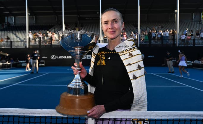 Ukraine™s Elina Svitolina poses for a picture after winning her the singles final at the ASB Classic Women™s WTA250 tennis tournament at Manuka Doctor Arena, Auckland,New Zealand. Sunday 11 January 2026. Photo: Andrew Cornaga z Auckland New Zealand Copyright: xAndrewxCornaga x