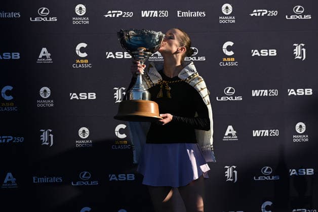Ukraine™s Elina Svitolina celebrates winning the singles final at the ASB Classic Women™s WTA250 tennis tournament at Manuka Doctor Arena, Auckland,New Zealand. Sunday 11 January 2026. Photo: Andrew Cornaga z Auckland New Zealand Copyright: xAndrewxCornaga x