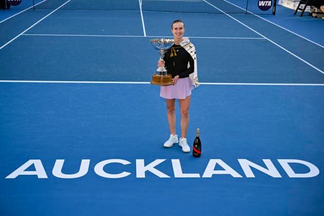 Elina Svitolina (UKR) poses with the trophy after winning the women s single final match of the ASB Classic Women™s WTA250 tennis tournament at Manuka Doctor Arena, Auckland, New Zealand on Sunday 11 January 2026. Photo credit: Alan Lee Auckland New Zealand Copyright: xAlanxLeex xx