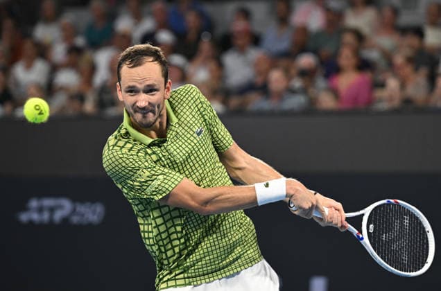 TENNIS BRISBANE INTERNATIONAL, Daniil Medvedev of Russia in action during the Mens Singles final against against Brandon Nakashima of USA at the Brisbane International tennis tournament at Pat Rafter Arena in Brisbane, Sunday, January 11, 2026. ( NO ARCHIVING, EDITORIAL USE ONLY BRISBANE QUEENSLAND AUSTRALIA  Copyright: xDAVExHUNTx 20260111147208893560