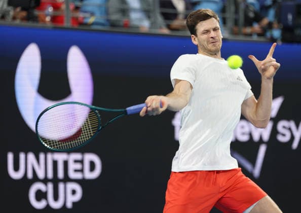 January 11, 2026, Sydney, New South Wales, Australia: HUBERT HURKACZ of Poland during the match against.S. Wawrinka of Switzerland in the final United Cup at Ken Rosewall Arena, Sydney, Australia. Sydney Australia - ZUMAc278 20260111_zsp_c278_023 Copyright: xMarcinxCholewinskix