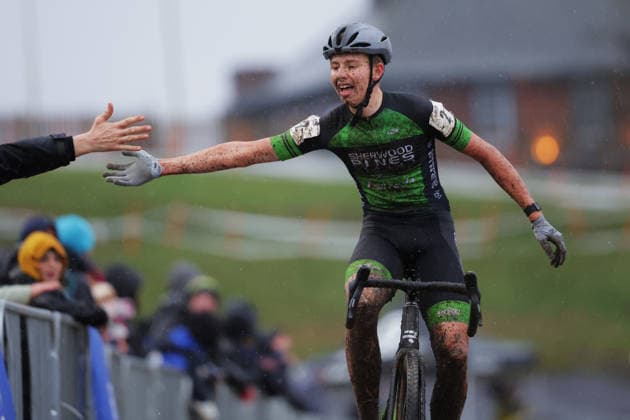 2026 Lloyds National Cyclo-cross Championships Picture by Olly Hassell SWpix.com - 11 01 2026 - Cycling - 2026 Lloyds National Cyclo-Cross Championships - Junior Open, Gypsies Green, South Shields, England, Winner Jacob Steed (Sherwood Pines Cycles Forme) Copyright: x xSWpix.comx(t axPhotographyxHubxLtd)xAlexxWhitehead SWpix.comx SWP-3159-0283