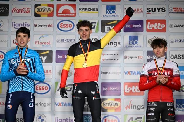 Belgian Championships 2026 Beringen BERINGEN, BELGIUM - JANUARY 11 : Vanhaverbeke Tijl, Peers Lars and Tielens Mathiz pictured during the podium ceremony of the Beringen Belgian Championships 2026 a cyclocross race for Men U17, U 17 (second year) on January 11, 2026 in Beringen, Belgium, 11 01 2026 ( Beringen Belgium  Copyright: xNicoxVereeckenx