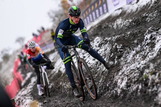 Belgian Finn Notebaert pictured in action during the Novices second year men race at the Belgian Cyclocross Championships in Beringen on Sunday 11 January 2026. DAVIDxPINTENS  x155123624x