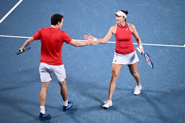 TENNIS UNITED CUP SYDNEY, Belinda Bencic and Jakub Paul of Switzerland in action during their mixed doubles final match against Katarzyna Kawa and Jan Zielinski of Poland in the 2026 United Cup final between Poland and Switzerland at Ken Rosewall Arena in Sydney, Sunday, January 11, 2026. ( NO ARCHIVING, EDITORIAL USE ONLY SYDNEY NEW SOUTH WALES AUSTRALIA  Copyright: xDANxHIMBRECHTSx 20260111110851009363