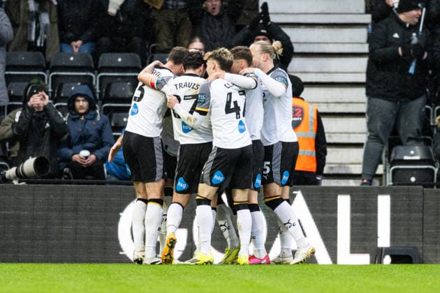 11th January 2026; Pride Park, Derby, Derbyshire, England; FA Cup Football, Derby County versus Leeds United; Ben Brereton Diaz of Derby County celebrates with his team after scoring in the 36th minute to make the score 1-0  GodfreyxPitt Content restricted for UK based newspaper