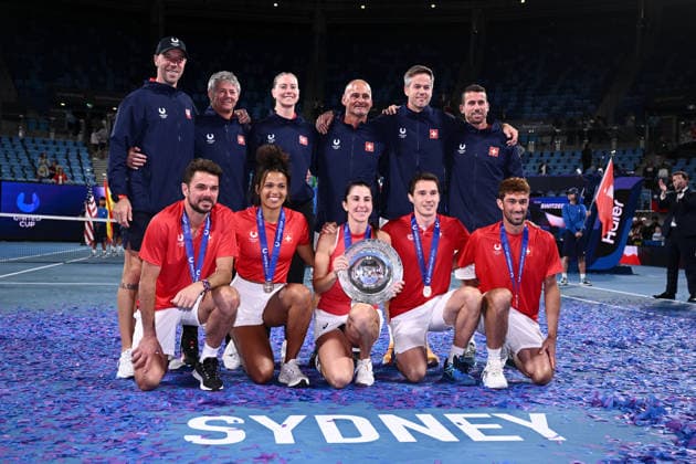 TENNIS UNITED CUP SYDNEY, Team Switzerland pose for a photograph after finishe=ing runner up in the 2026 United Cup final between Poland and Switzerland at Ken Rosewall Arena in Sydney, Sunday, January 11, 2026. ( NO ARCHIVING, EDITORIAL USE ONLY SYDNEY NEW SOUTH WALES AUSTRALIA  Copyright: xDANxHIMBRECHTSx 20260112136932932600