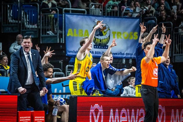 Basketball Berlin 11 01 2026 Season 2025 2026 EasyCredit BBL 1 Bundesliga Men, Men Alba Berlin MLP Academics Heidelberg Jubel Albs