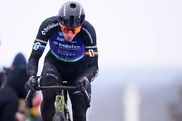Belgian Thibau Nys pictured in action during the Elite men race at the Belgian Cyclocross Championships in Beringen on Sunday 11 January 2026. DAVIDxPINTENS  x155151712x