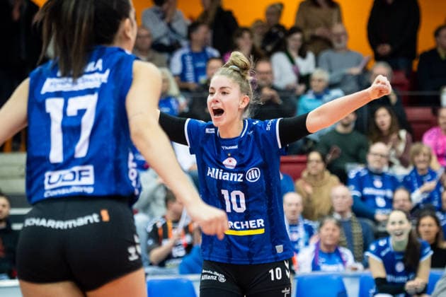 Pia Kaestner Allianz MTV Stuttgart, 10 Jubel, Freude GER, Allianz MTV Stuttgart ETV Hamburger Volksbank Volleys, Volleyball Bundesliga, VBL, 2025 2026 season, 11 01 2026 GER, Allianz MTV Stuttgart ETV Hamburger Volksbank Volleys, Volleyball Bundesliga, VBL, 2025 2026 season, 11 01 2026 Stuttgart Copyright: xSandyxDinkelackerx EP_SDR